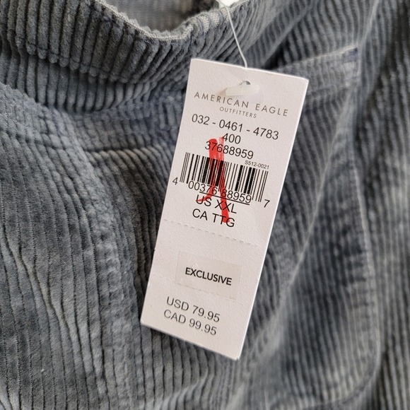 🆕️American Eagle Outfitters Soft Grey  Corduroy Overalls XXL - Picture 6 of 11